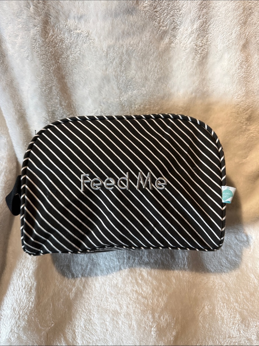 Striped 'Feed Me' Pouch - Black & White